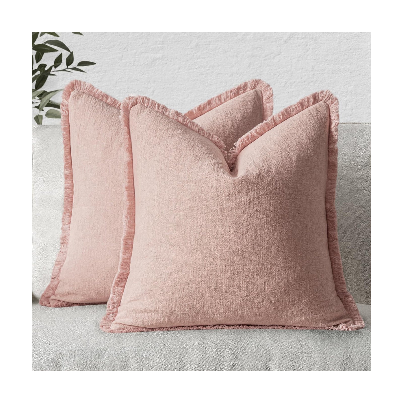 MIULEE Boho Linen Fringe Decorative Throw Pillow Covers Pink 20x20