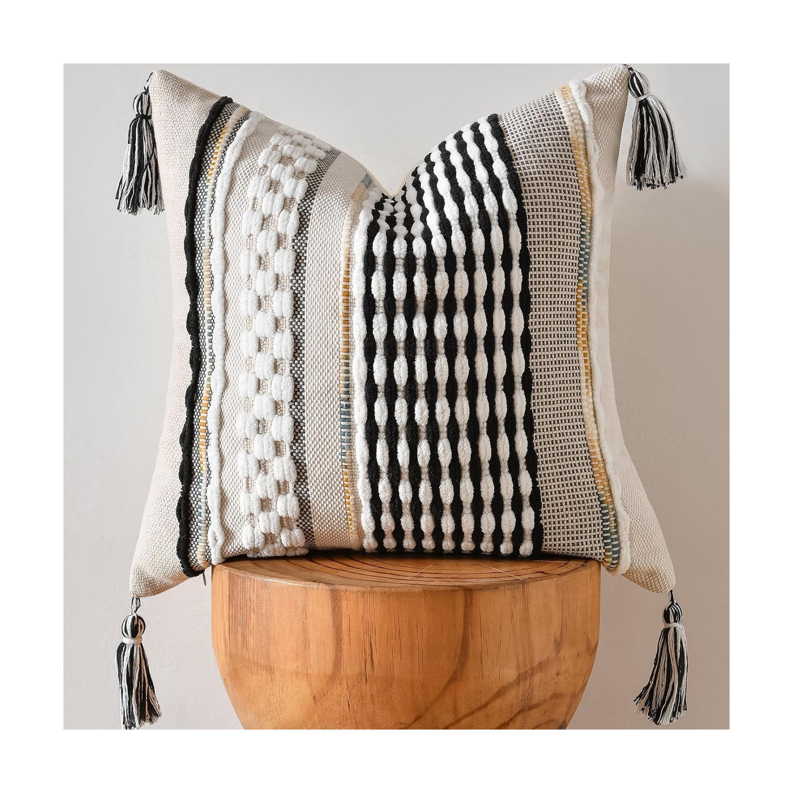 Tassels Woven Decorative Pillow Case / 18 x 18 / Black
