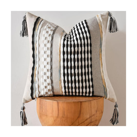 Tassels Woven Decorative Pillow Case / 18 x 18 / Black