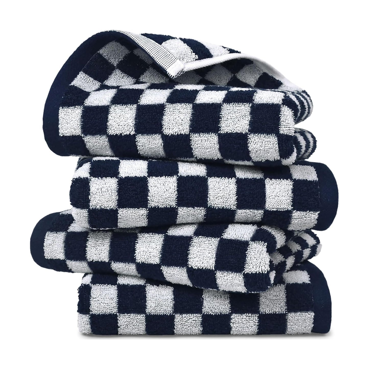 Navy Blue Hand Towels 4 Pack, Cotton Decorative Bathroom Hand Towel | Checkered Kitchen Decor, 13" x 29"