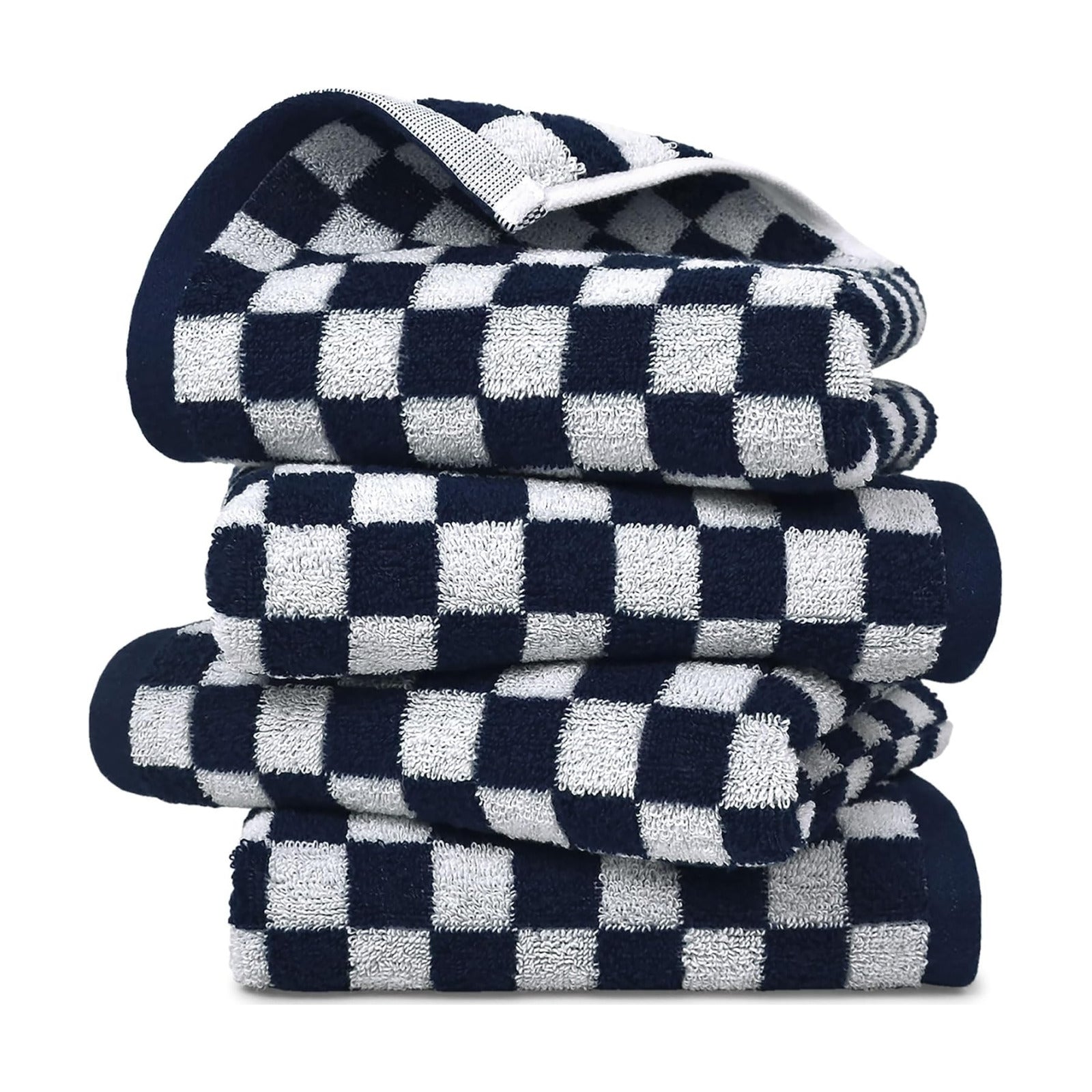 Navy Blue Hand Towels 4 Pack, Cotton Decorative Bathroom Hand Towel | Checkered Kitchen Decor, 13" x 29"