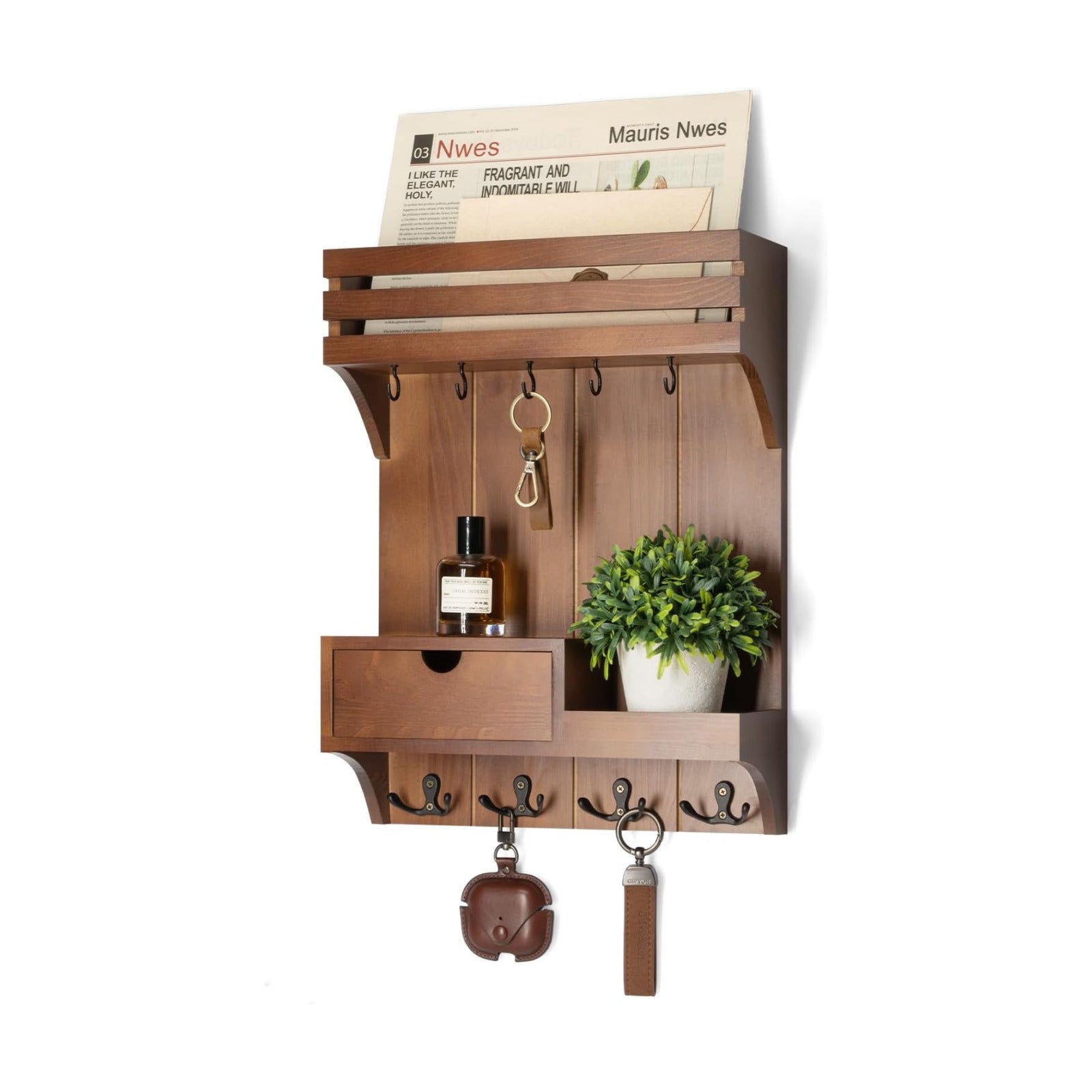 Farmhouse Key Holder Wall Mount / Brown / Small Drawer