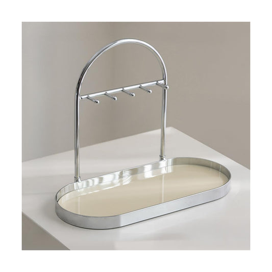 Metal Jewelry Organizer Stand & Key Holder Tray / Silver Creamy