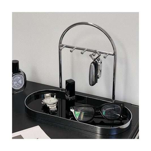 Metal Jewelry Organizer Stand & Key Holder Tray / Silver Black