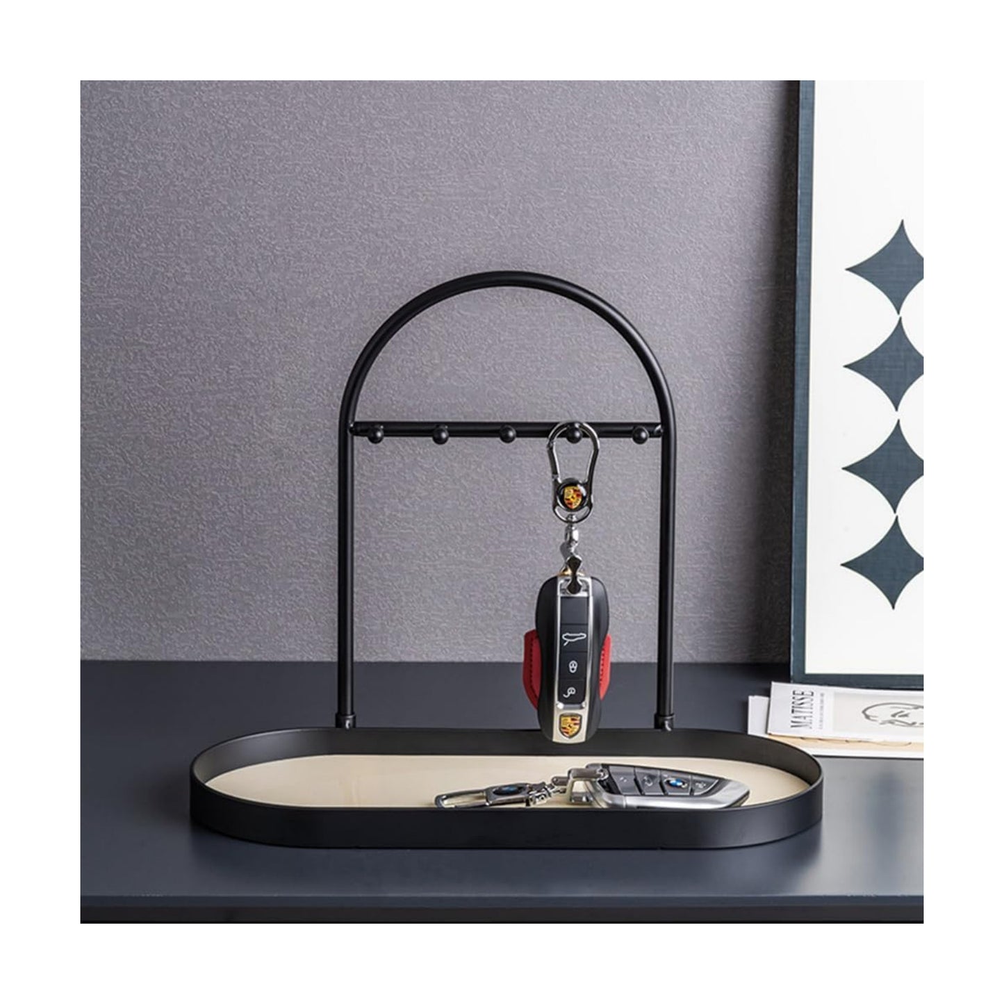 Metal Jewelry Organizer Stand & Key Holder Tray / Matt Creamy