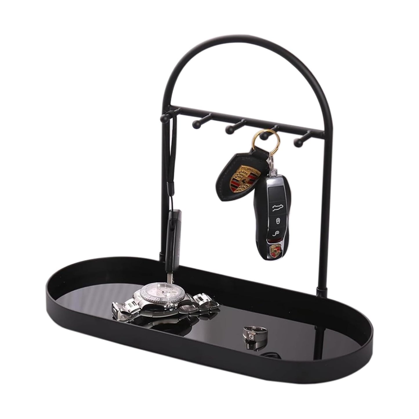 Metal Jewelry Organizer Stand & Key Holder Tray / Matt Black