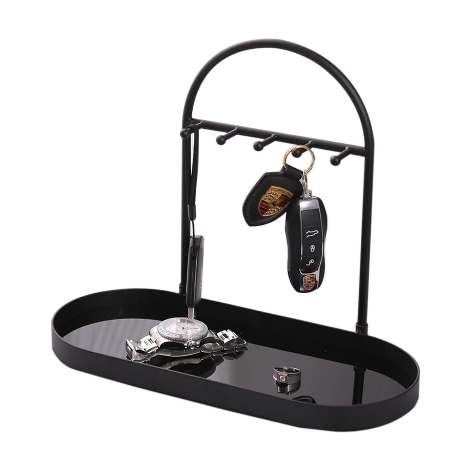 Metal Jewelry Organizer Stand & Key Holder Tray / Matt Black