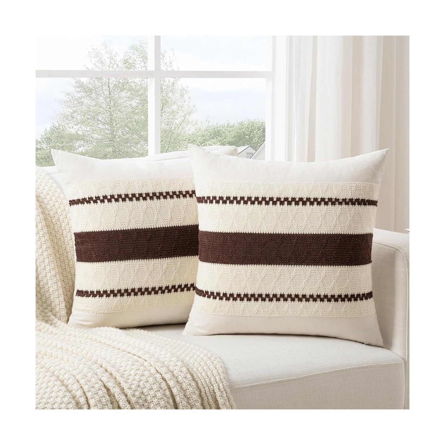 Boho Decorative Throw Pillow Cover / 18 x 18 / Brown / Set of 2