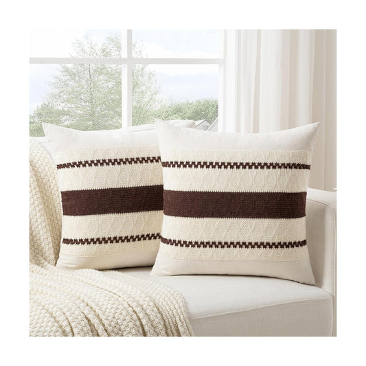 Boho Decorative Throw Pillow Cover / 18 x 18 / Brown / Set of 2