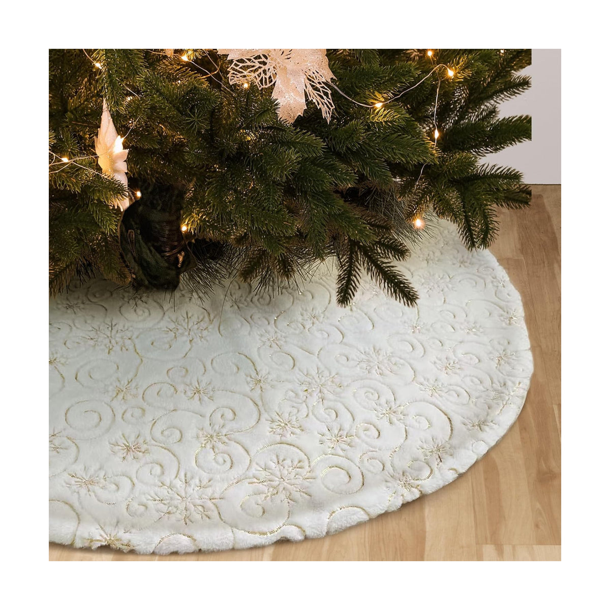 Christmas Tree Skirt 36 inch Gold Christmas Tree Skirt Embroidered Sequins Faux Fur for Xmas Holiday Home Party Decorations