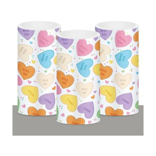 Whaline Valentine's Day LED Flameless Candles Conversation Heart Warm Light Battery Operated Pillar Candles Colorful Candy Heart Electric Flickering Candle for Party Home Decor, Set of 3