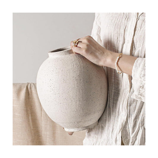 Large White Ceramic Vase / Sandstone White / 9.8 Inch