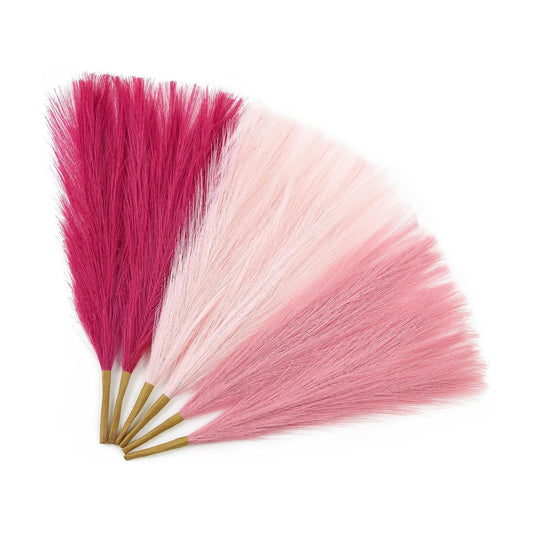 Artificial Pampas Grass / A Abby Hot Pink & Blush & Pink / 17 Inch / 17.7 Inch / Set of 6