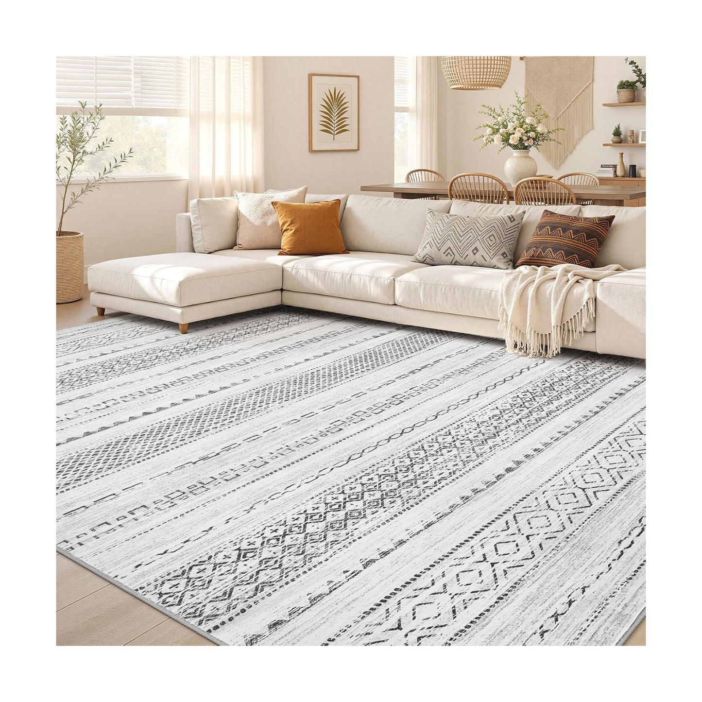 Nakagishi Boho 9x12 Area Rug Living Room Rugs Machine Washable Gray