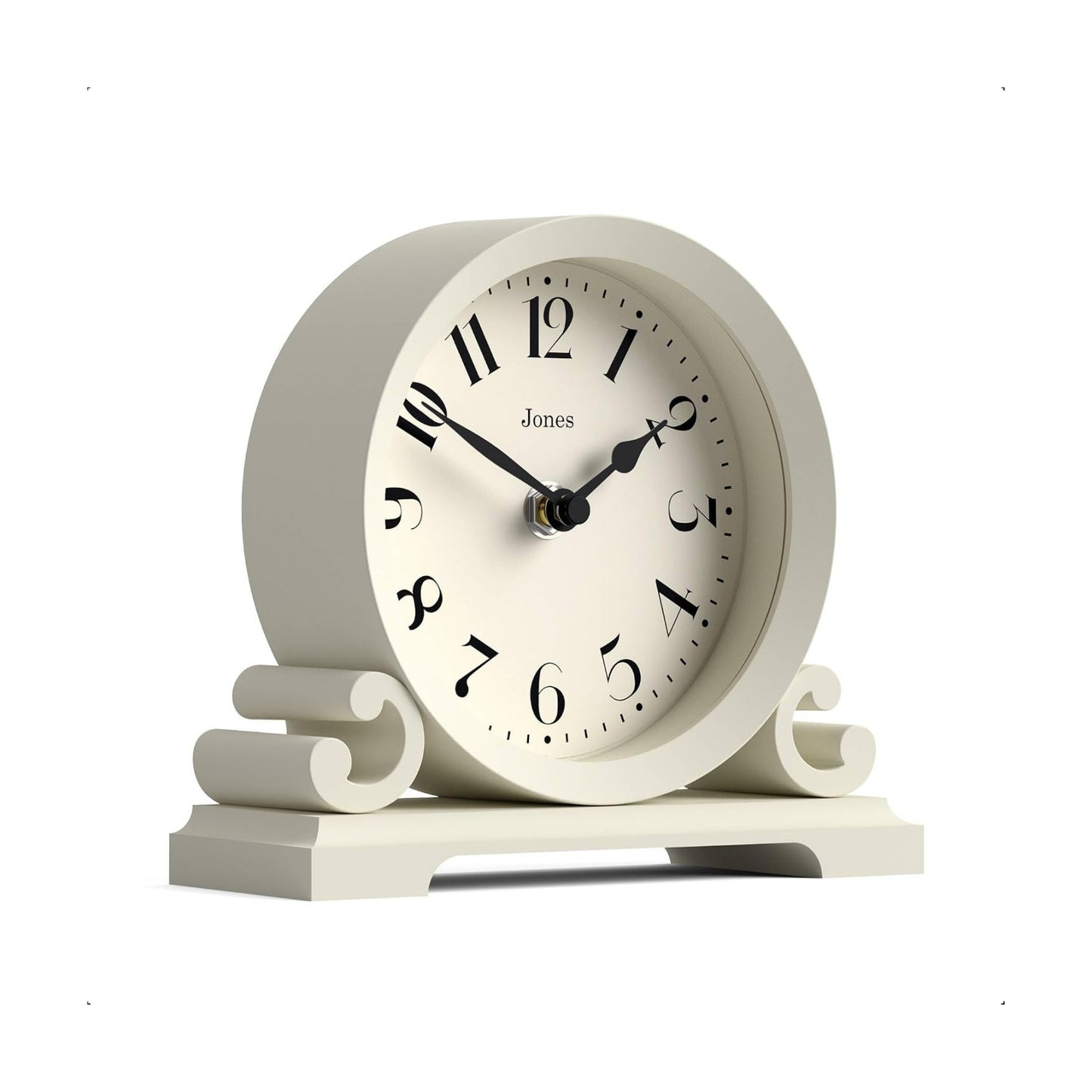 JONES CLOCKS® Saloon Mantel Clock | Small Traditional Double Scroll Design | Pale Cream | Contemporary Classic Style