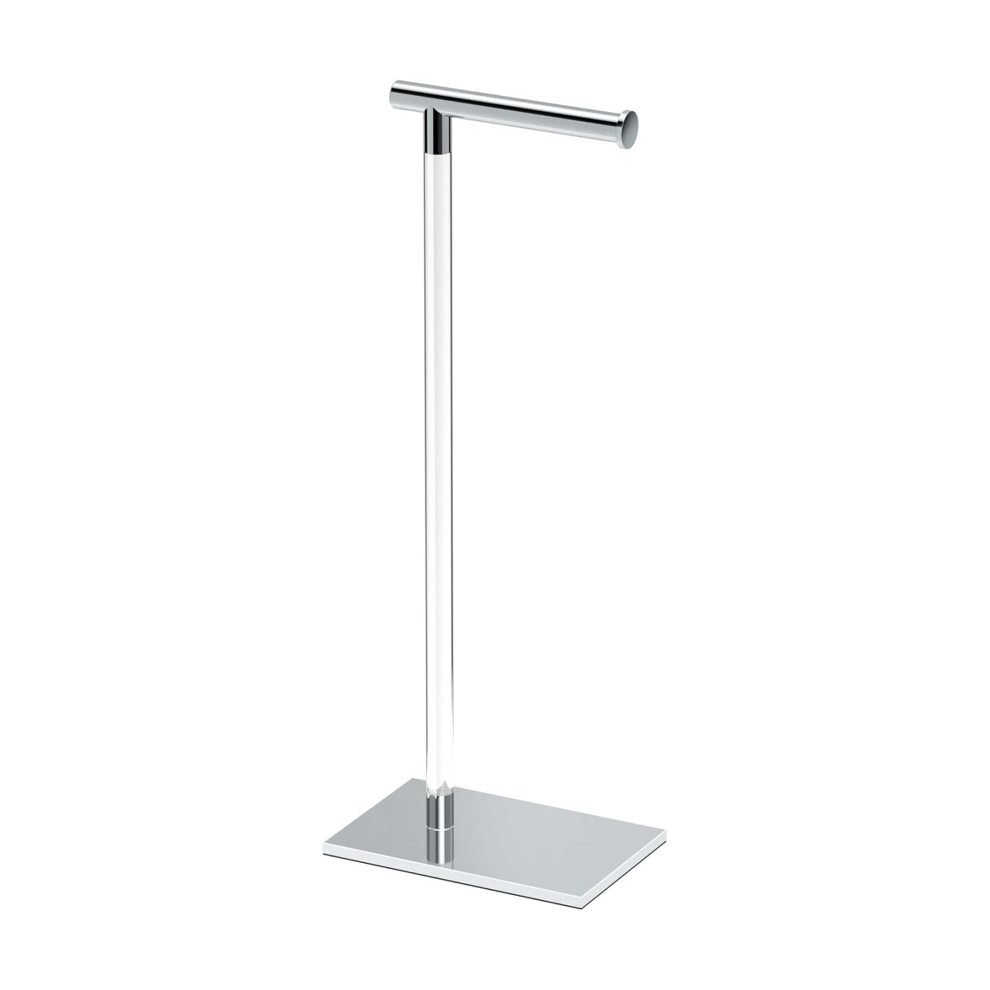 Gatco 1331C Modern Rectangle Base Freestanding Toilet Paper Holder, Chrome/Acrylic, Weighted Base Bathroom Tissue Stand