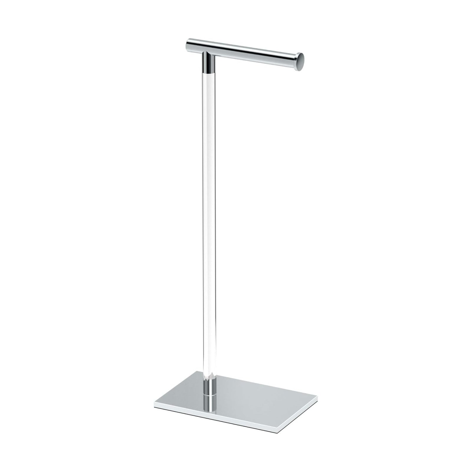 Gatco 1331C Modern Rectangle Base Freestanding Toilet Paper Holder, Chrome/Acrylic, Weighted Base Bathroom Tissue Stand
