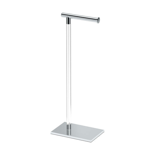 Gatco 1331C Modern Rectangle Base Freestanding Toilet Paper Holder, Chrome/Acrylic, Weighted Base Bathroom Tissue Stand
