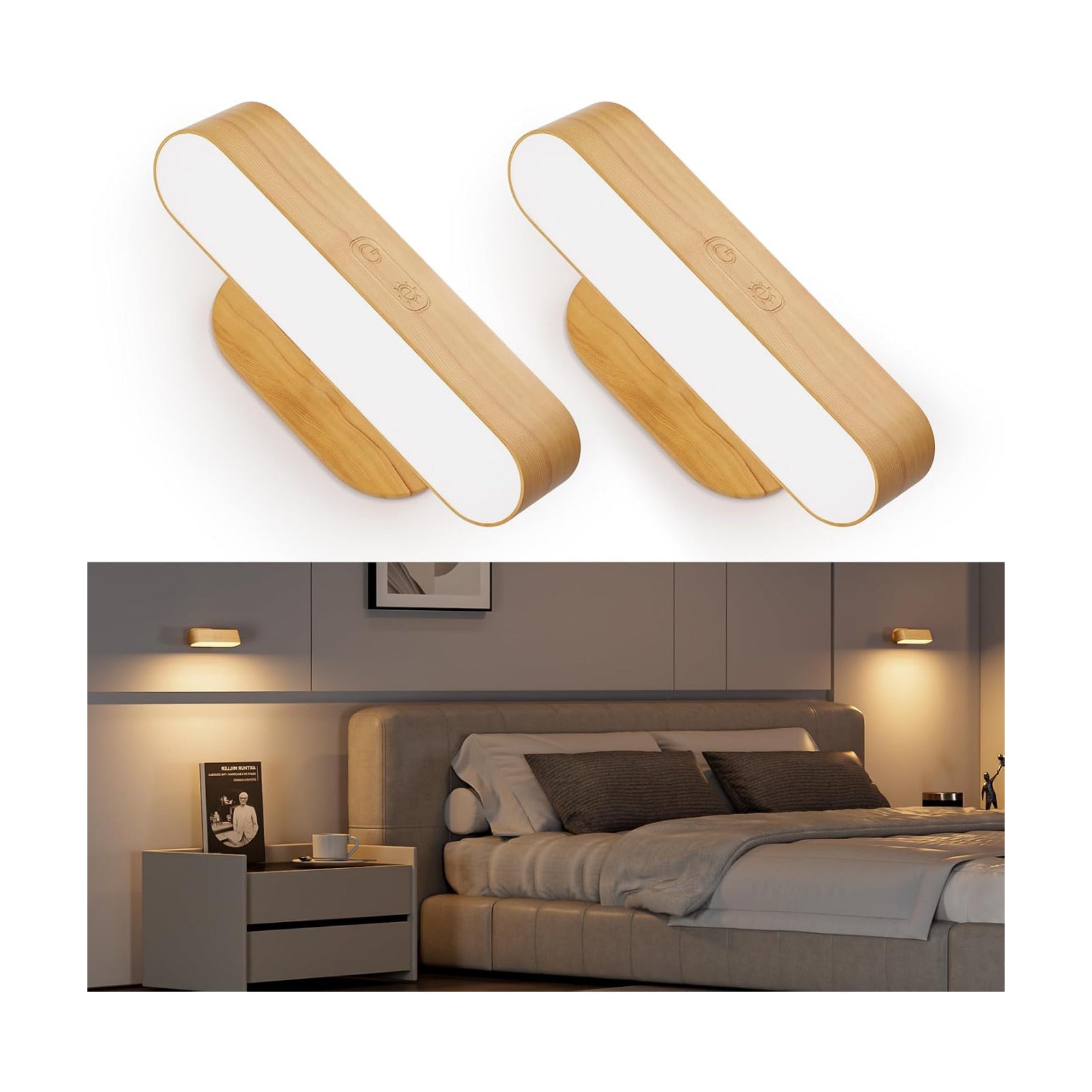 Battery Operated Wall Sconces Set of 2, Rechargeable & Cordless | 5 Color Temps & Dimmable Touch Control, 360°Rotating