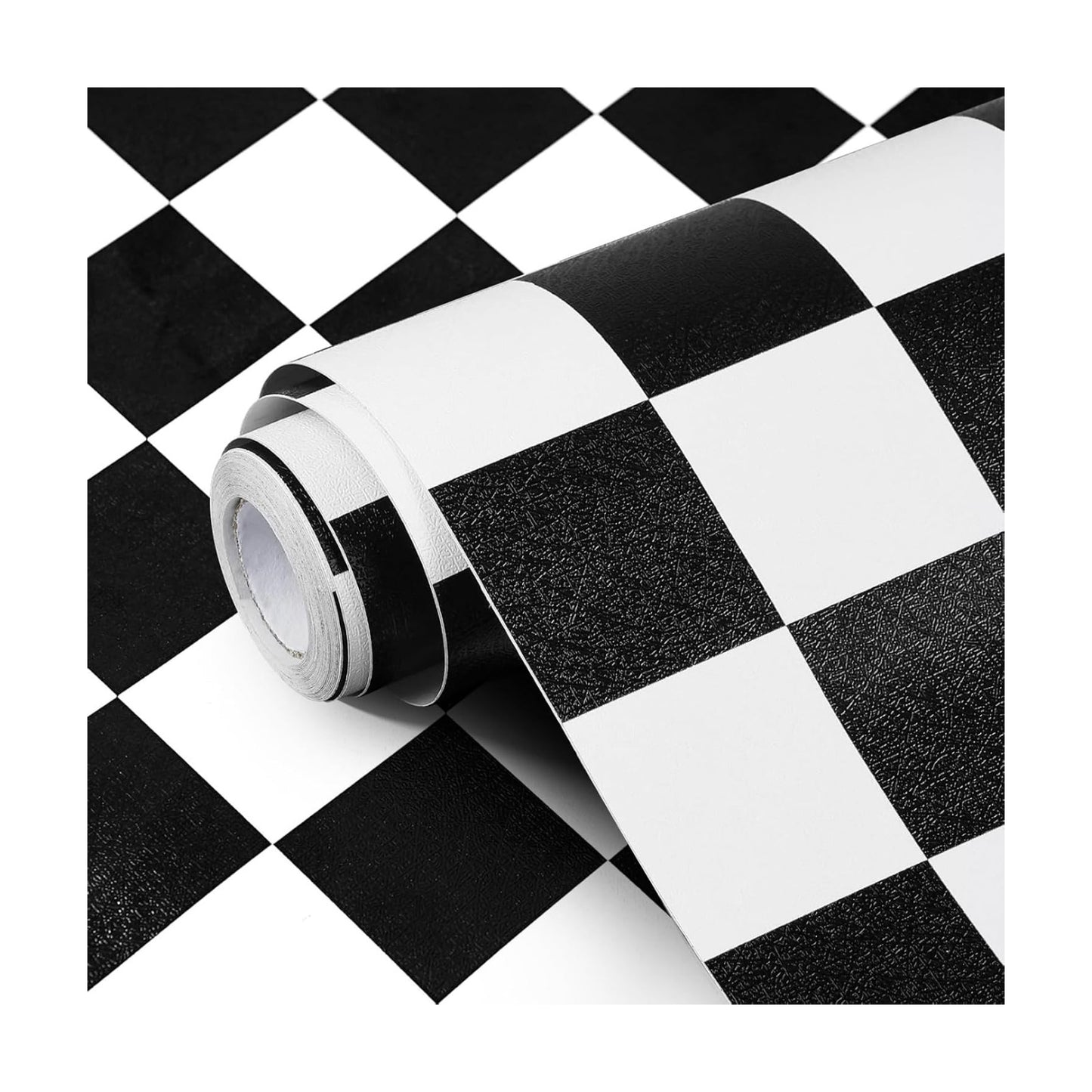 White Wallpaper Peel and Stick Checkered Contact Paper " Mosaic Checkered / 17.7 x 393.7 / Black