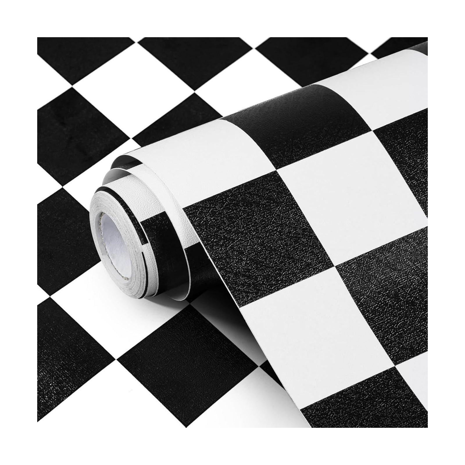 White Wallpaper Peel and Stick Checkered Contact Paper " Mosaic Checkered / 17.7 x 393.7 / Black