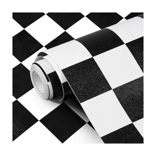 White Wallpaper Peel and Stick Checkered Contact Paper " Mosaic Checkered / 17.7 x 393.7 / Black