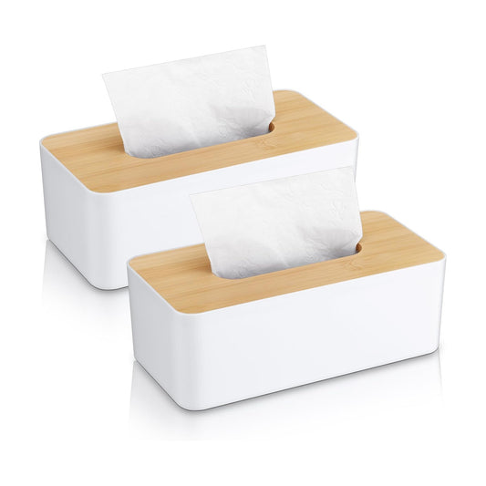 Tissue Box Cover Square Plastic Tissue Holders Holder Wood Cover Plate / White / 5 x 9 / Set of 2