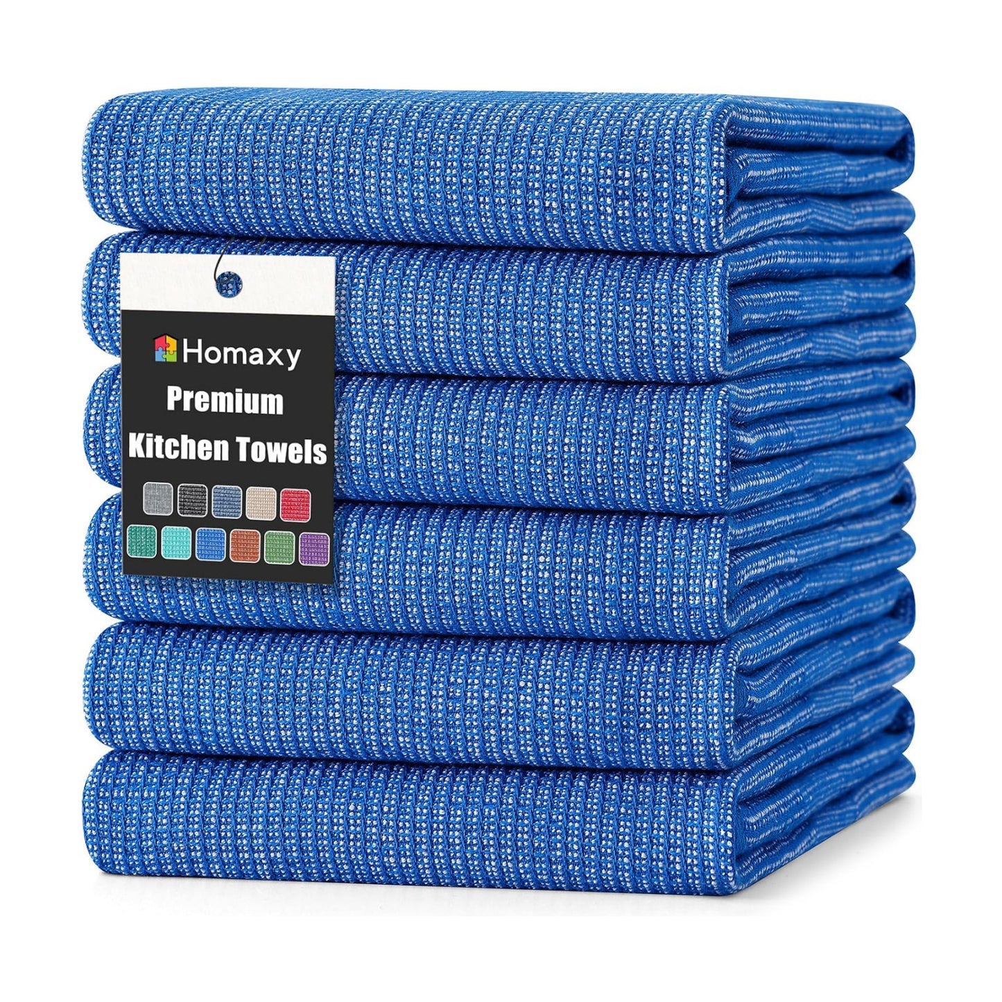 Homaxy 380 GSM Cotton Premium Kitchen Towels 6 Pack, 18"x 28", Blueberry | Flat and Terry Dish Towels, Highly Absorbent