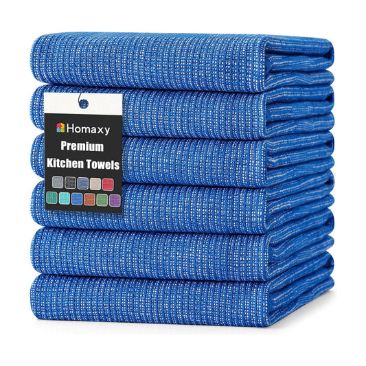 Homaxy 380 GSM Cotton Premium Kitchen Towels 6 Pack, 18"x 28", Blueberry | Flat and Terry Dish Towels, Highly Absorbent