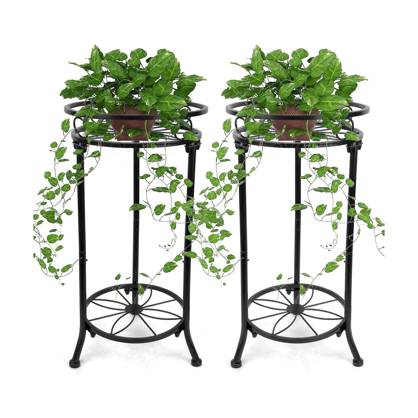 2 Pack 2 Tier Plant Stands for Indoor Outdoor Plants, 20.3" Tall Metal Plant Stand with Flower Pot Holder, Corner Plant