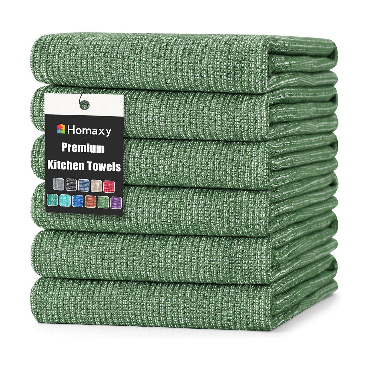 Homaxy 380 GSM Cotton Premium Kitchen Towels 6 Pack, 18"x 28", Grass Green | Flat and Terry Dish Towels, Highly