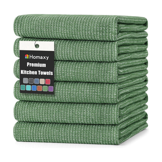 Homaxy 380 GSM Cotton Premium Kitchen Towels 6 Pack, 18"x 28", Grass Green | Flat and Terry Dish Towels, Highly