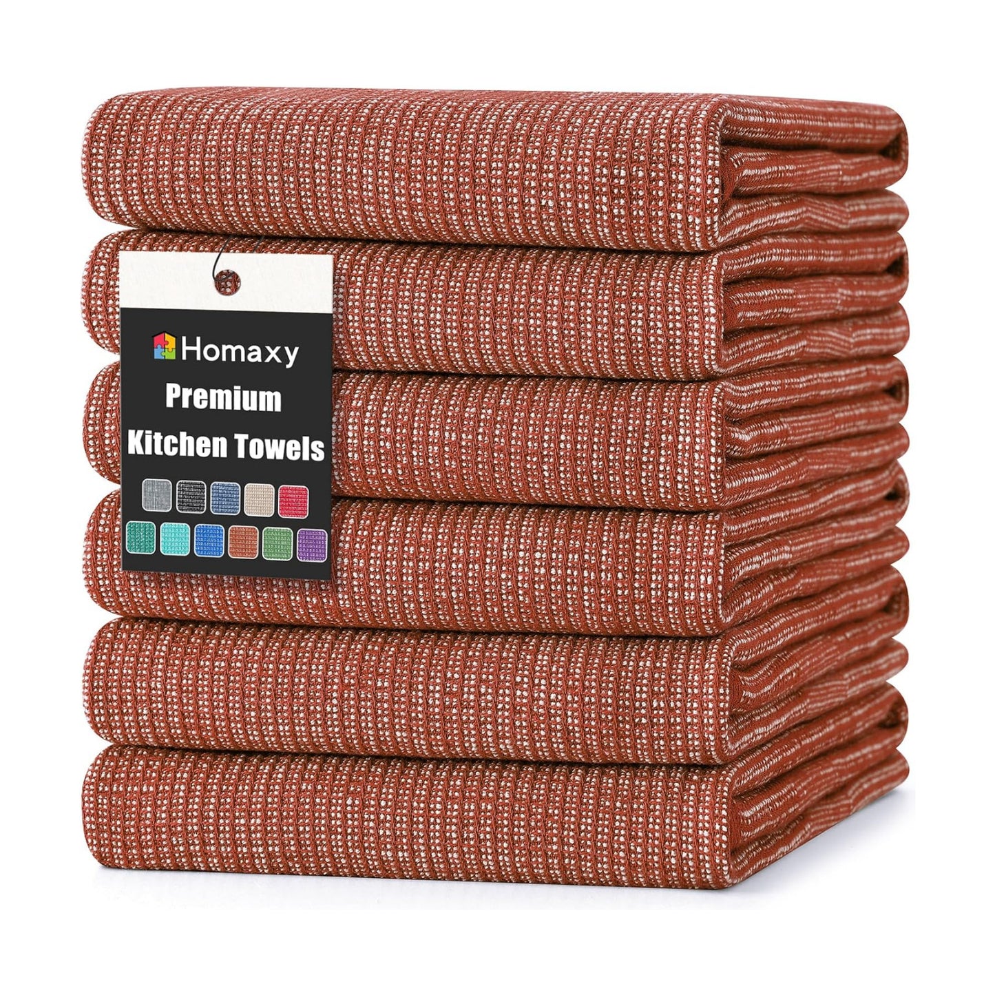 Homaxy 380 GSM Cotton Premium Kitchen Towels 6 Pack, 18"x 28", Rust | Flat and Terry Dish Towels, Highly Absorbent Tea