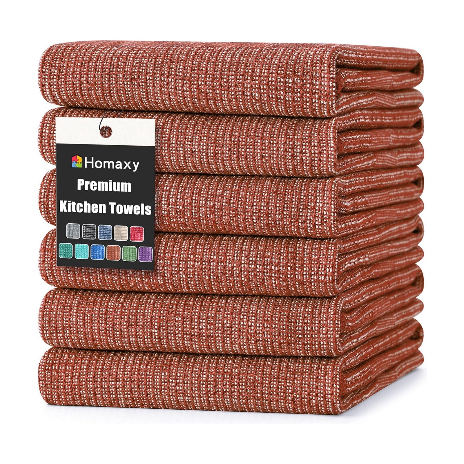 Homaxy 380 GSM Cotton Premium Kitchen Towels 6 Pack, 18"x 28", Rust | Flat and Terry Dish Towels, Highly Absorbent Tea