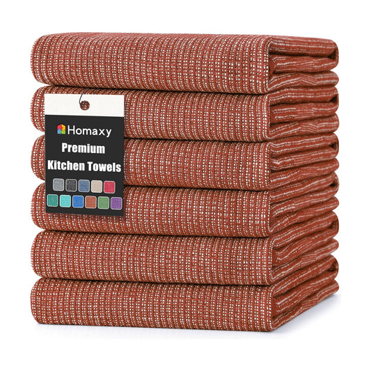 Homaxy 380 GSM Cotton Premium Kitchen Towels 6 Pack, 18"x 28", Rust | Flat and Terry Dish Towels, Highly Absorbent Tea