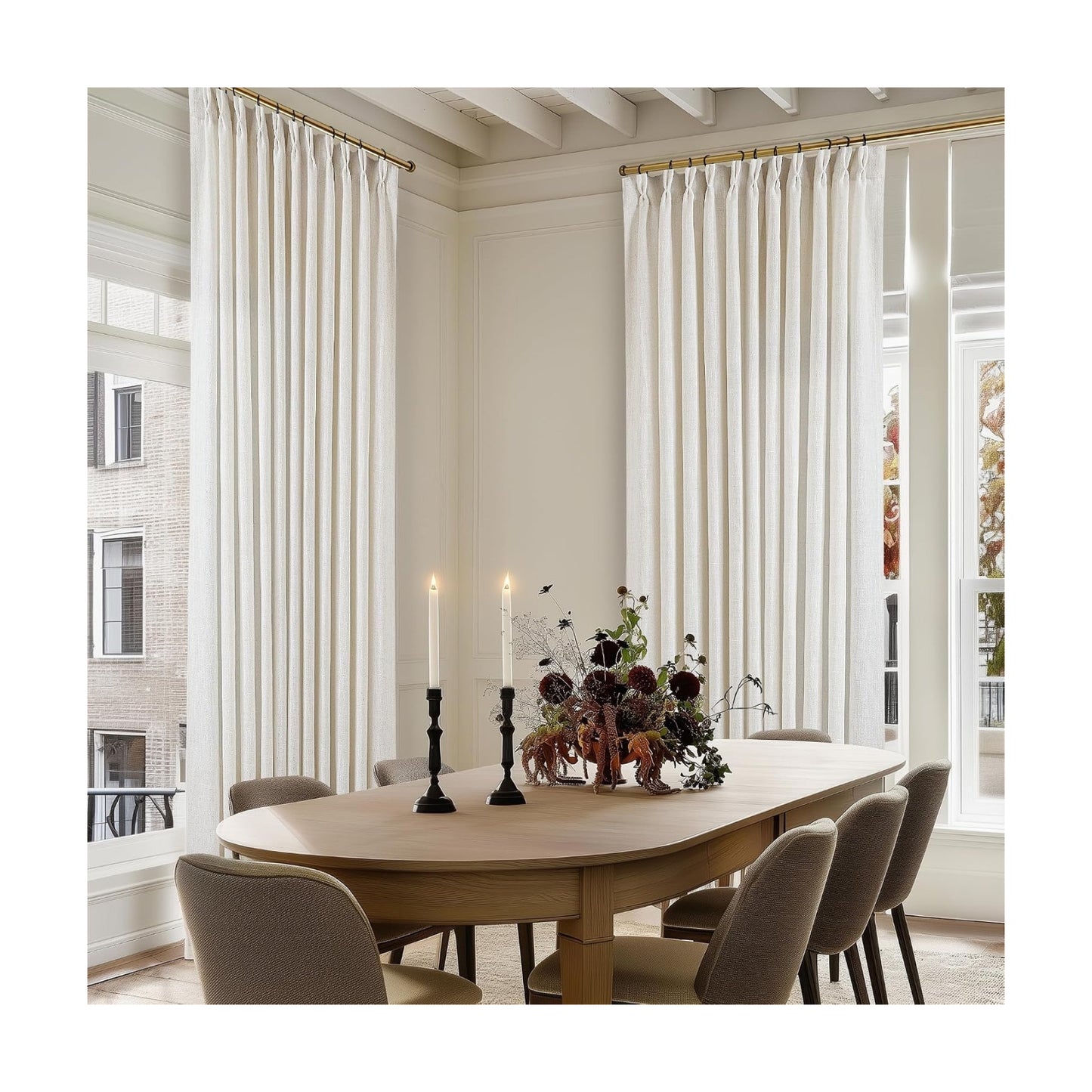 TWODRAPES 102 Inch Long Linen Curtains Extra Wide 70 Inch Width Natural