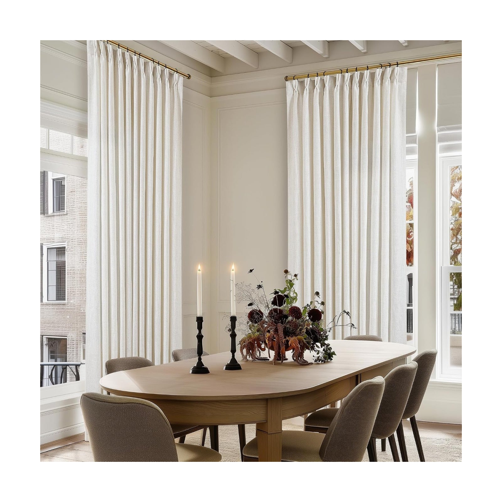 TWODRAPES 102 Inch Long Linen Curtains Extra Wide 70 Inch Width Natural