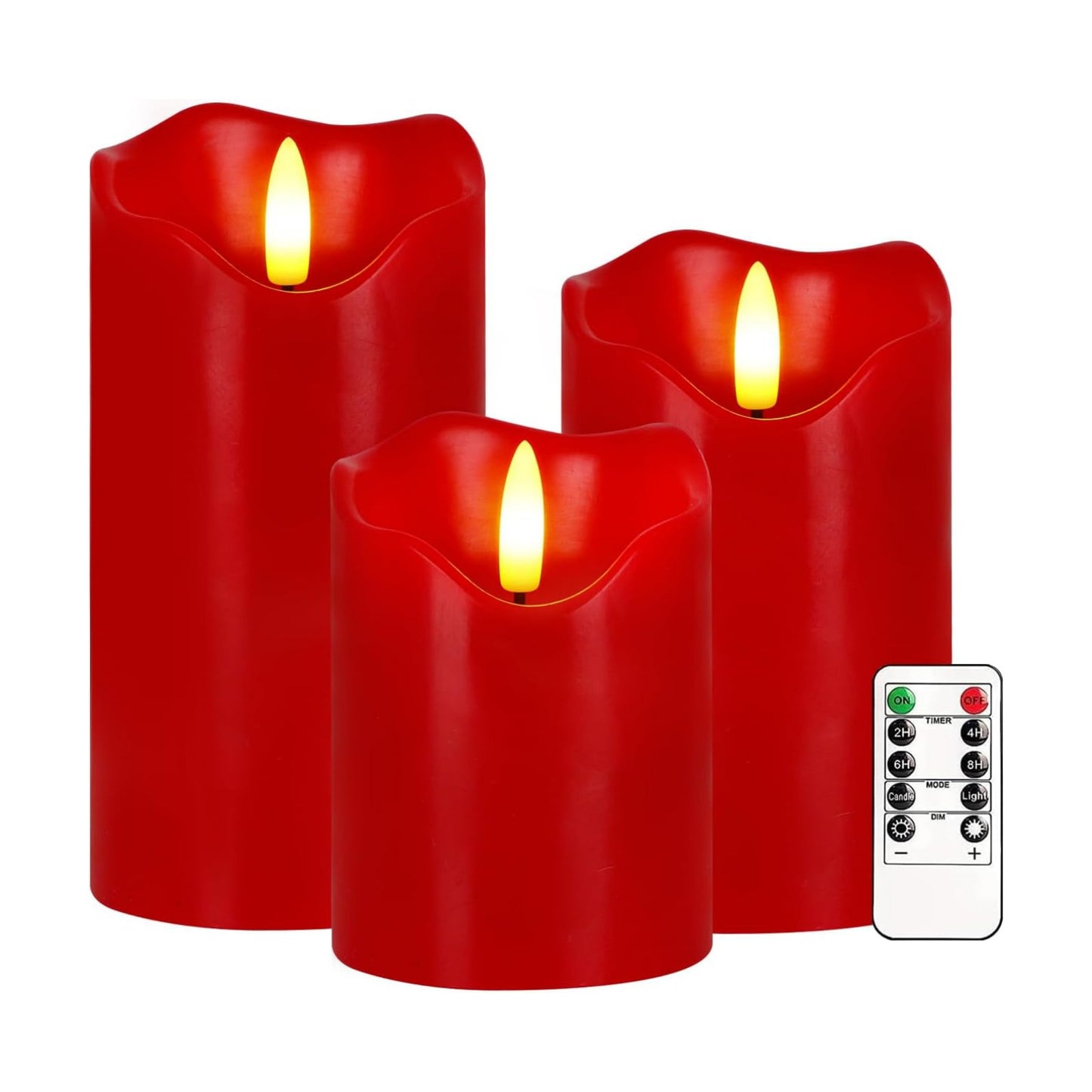 Red Flameless Candles Set of 3, Christmas LED Candles with Remote & Timer | Flickering Real Wax Pillar Candles Battery