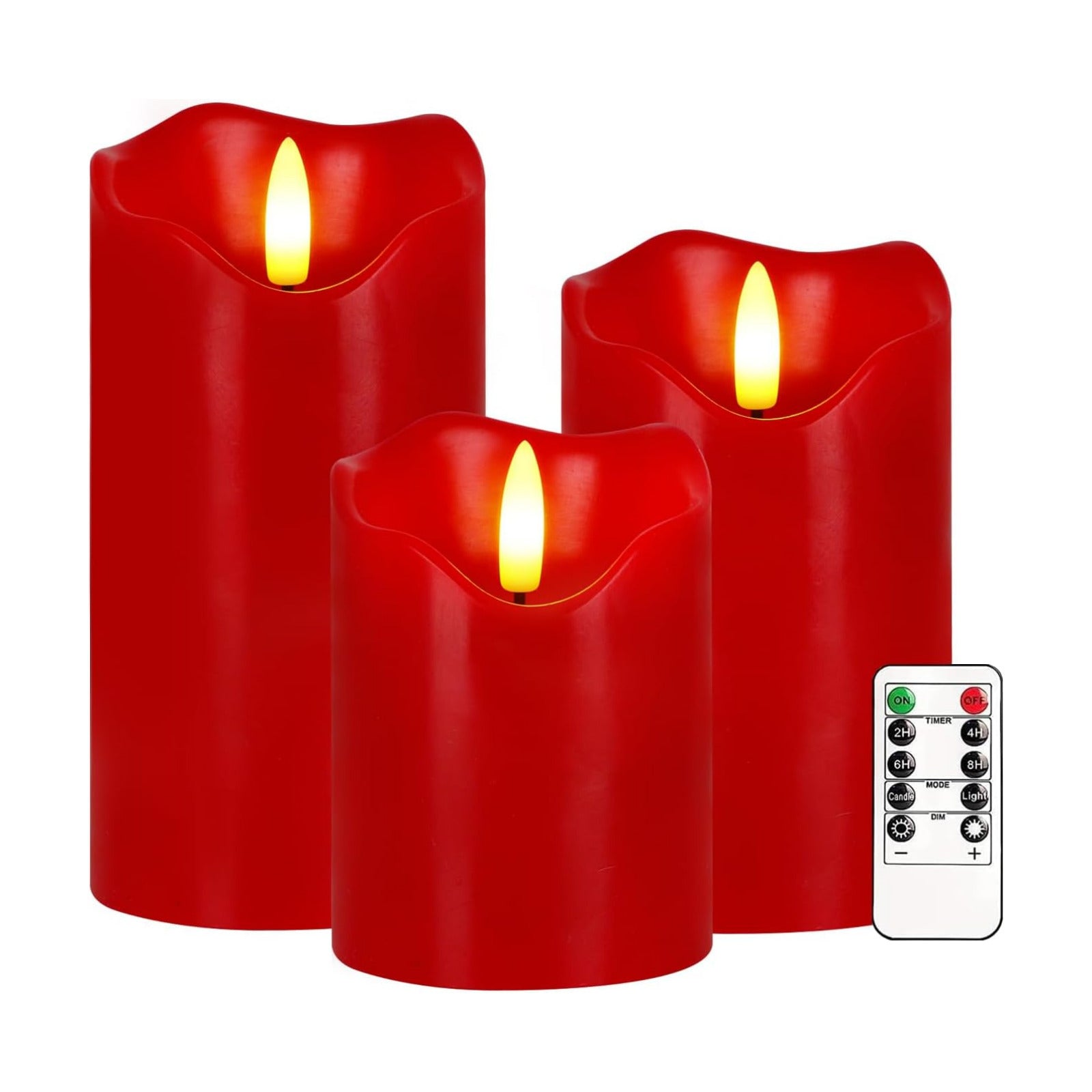 Red Flameless Candles Set of 3, Christmas LED Candles with Remote & Timer | Flickering Real Wax Pillar Candles Battery