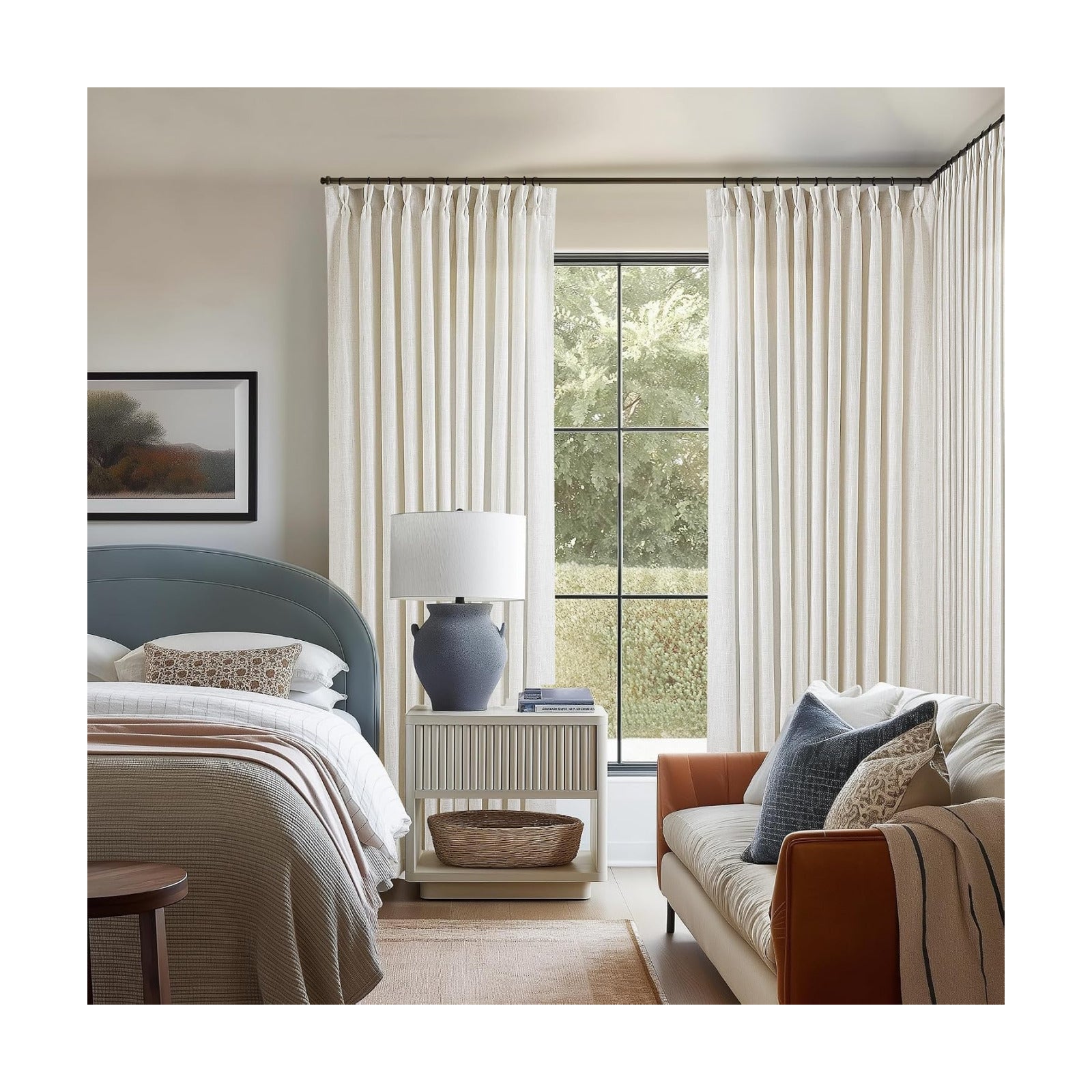 TWODRAPES Natural Pinch Pleated Linen Curtain Panels 96 Inches Long 70 Wide