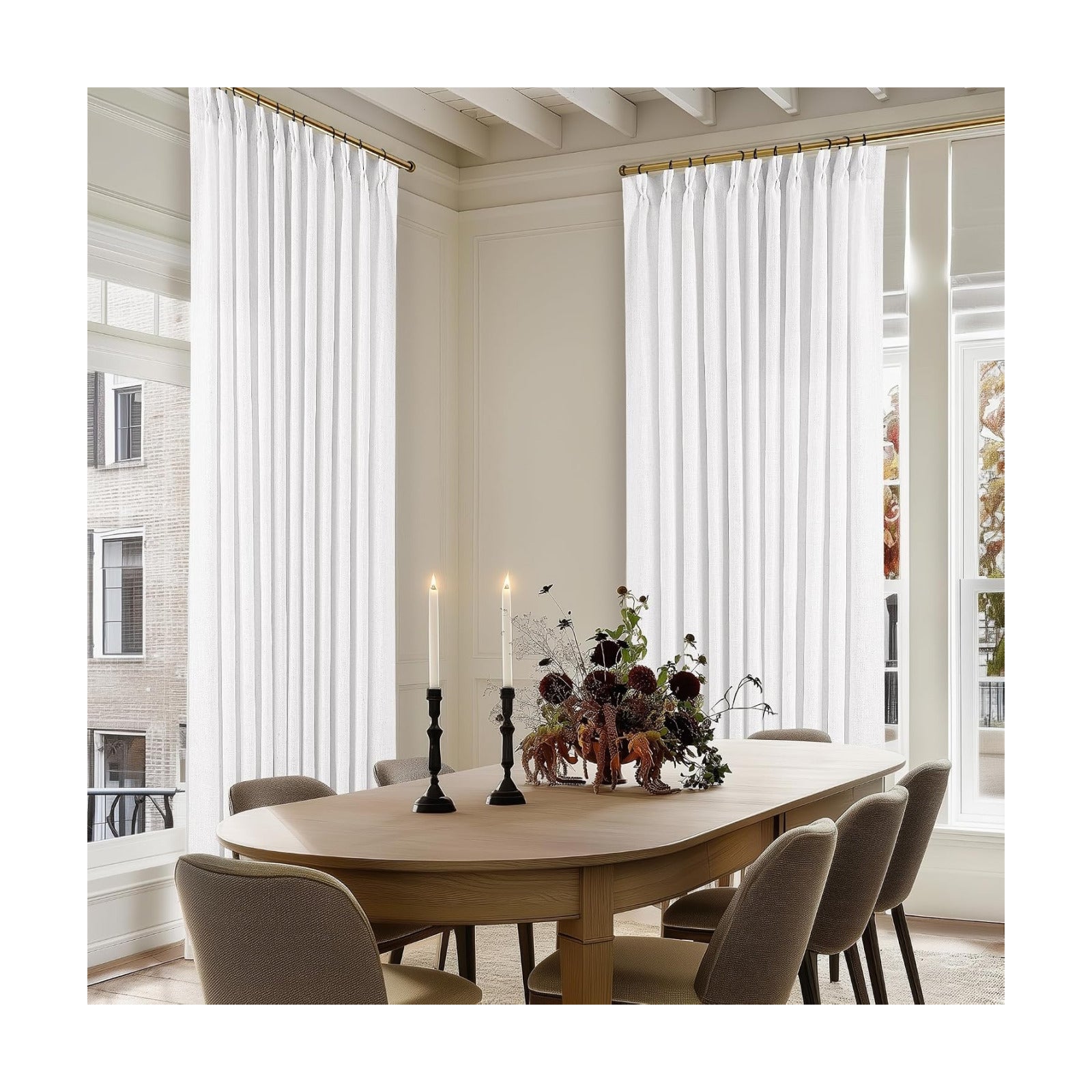 TWODRAPES Snow White Pinch Pleat Semi Sheer Linen Curtains W70xL120 1 Panel