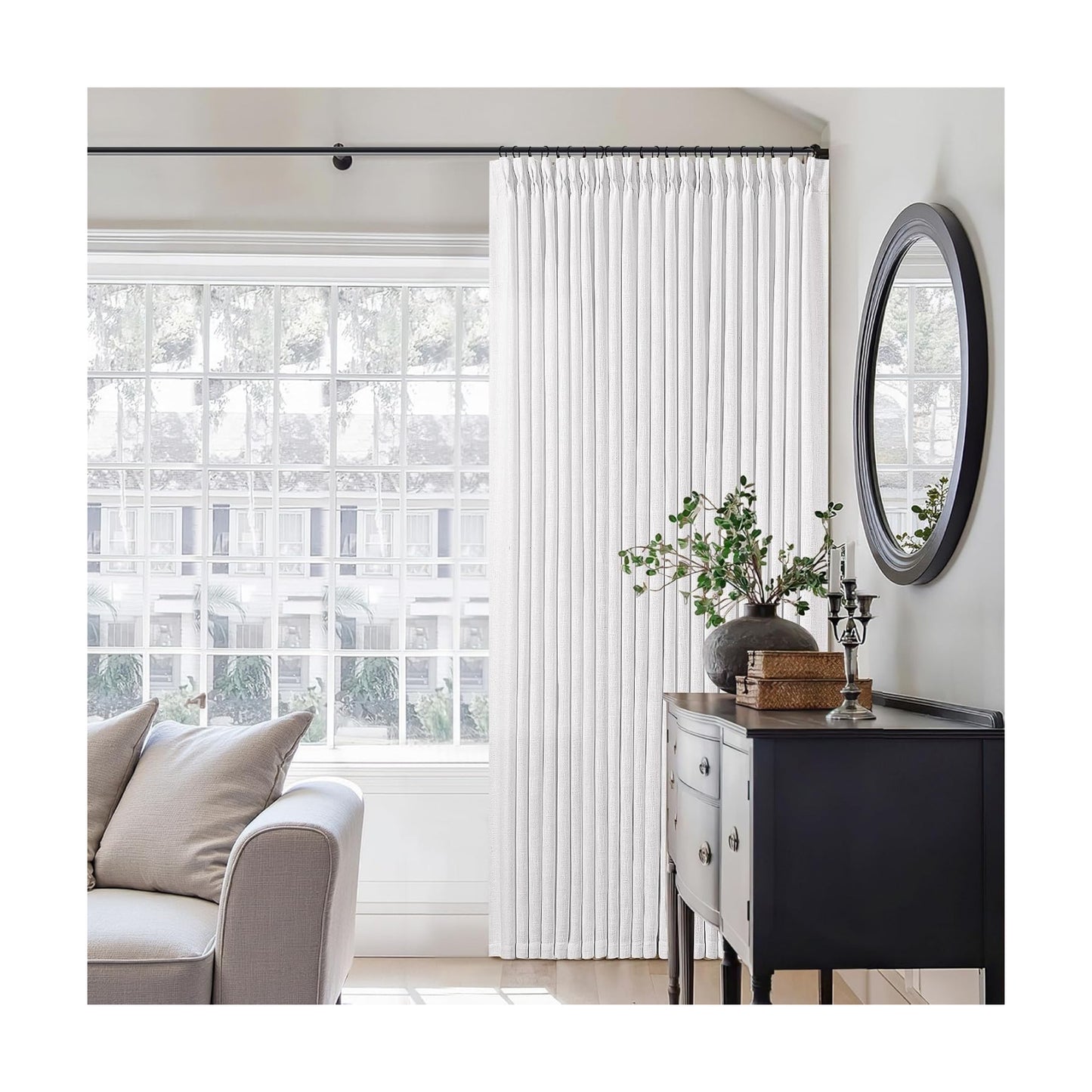 TWODRAPES Snow White Pinch Pleat Semi Sheer Linen Curtains W70xL108 1 Panel