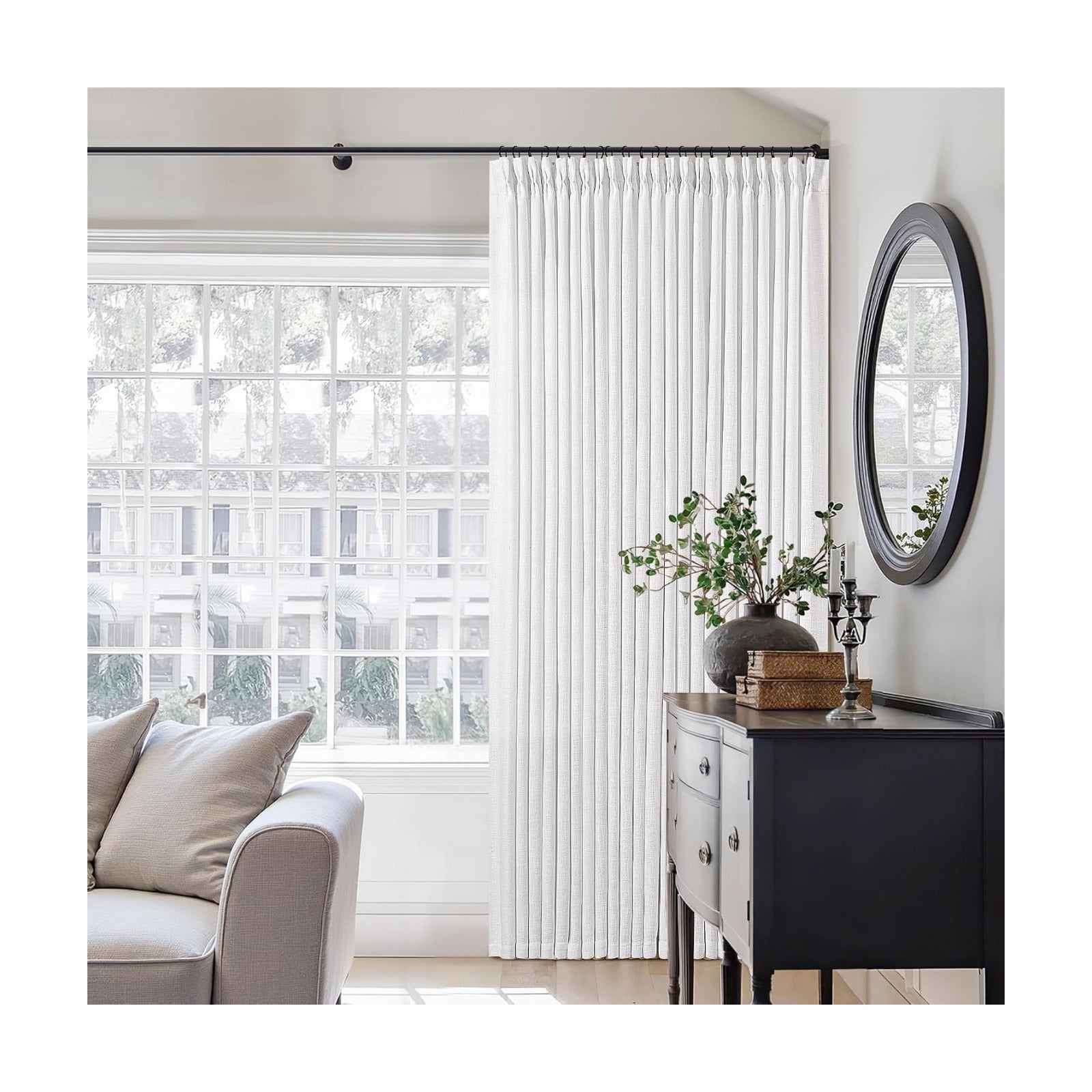 TWODRAPES Snow White Pinch Pleat Semi Sheer Linen Curtains W70xL108 1 Panel