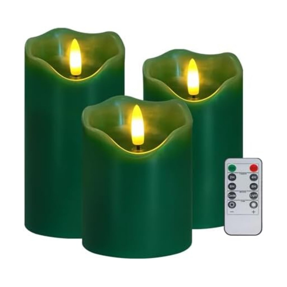 Green Flameless Candles Set of 3, Christmas LED Candles with Remote & Timer