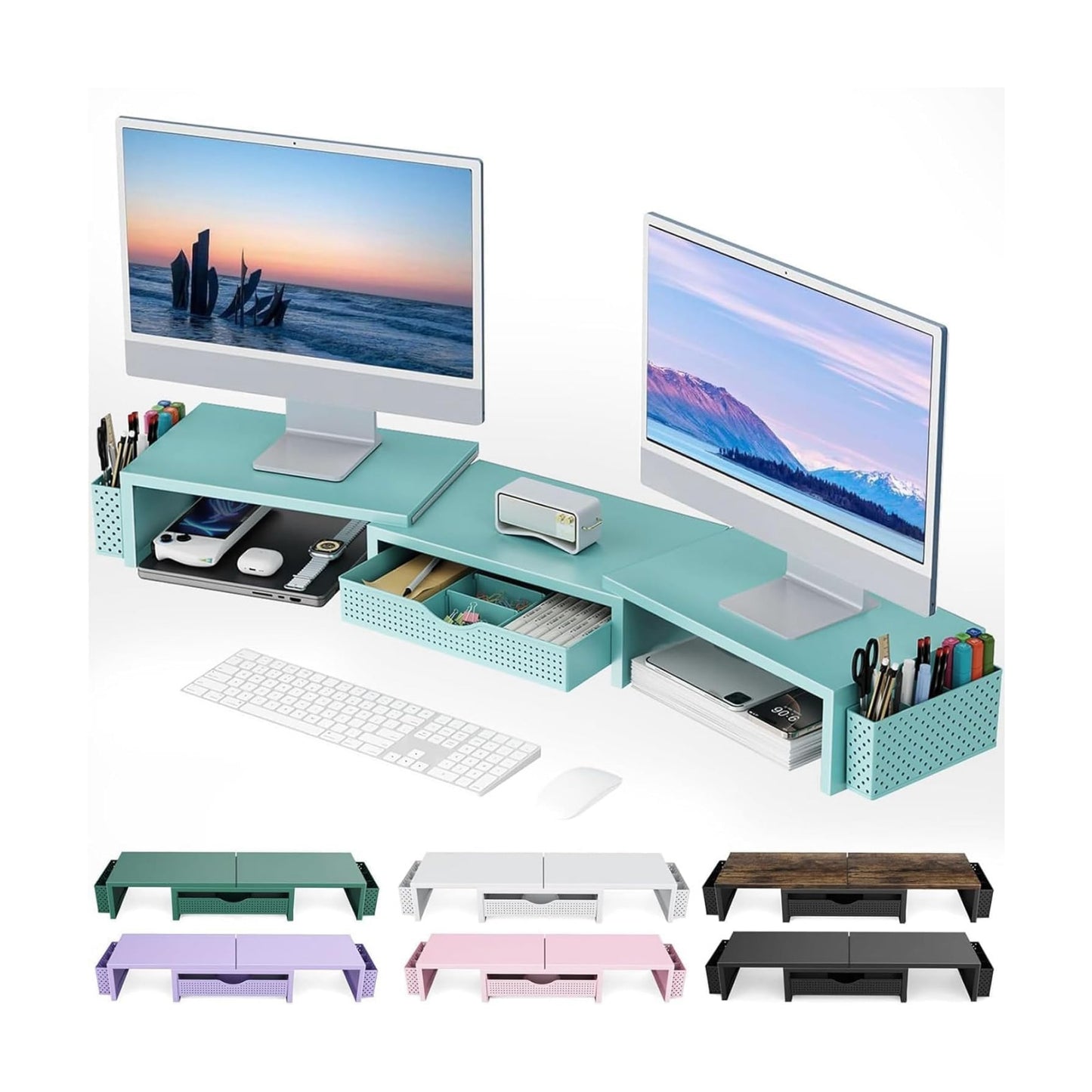 gianotter Dual Monitor Stand Riser With Drawer and 2 Pen Holders | Computer Monitor Stand Desk Organizer and