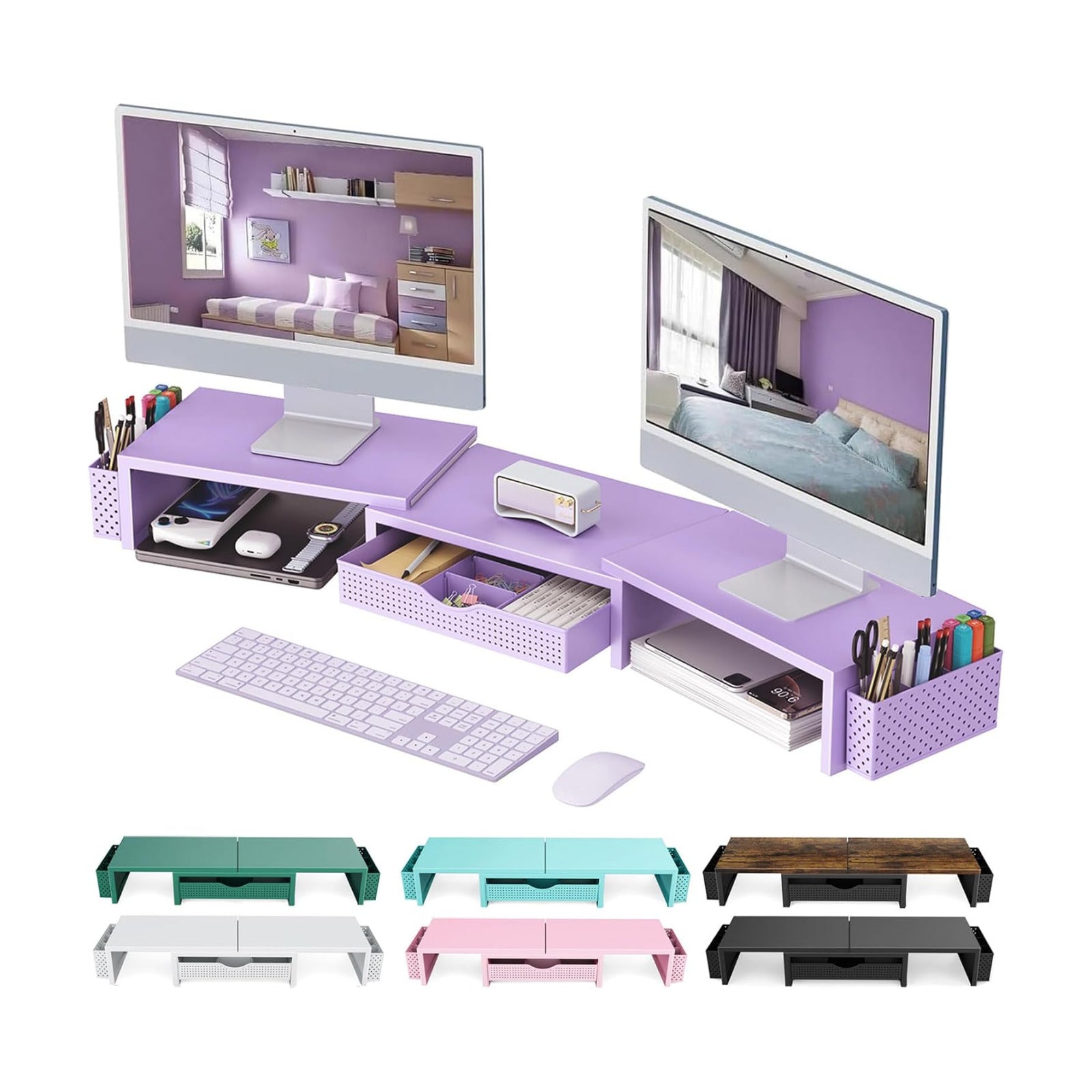 gianotter Dual Monitor Stand Riser With Drawer and 2 Pen Holders | Computer Monitor Stand Desk Organizer and