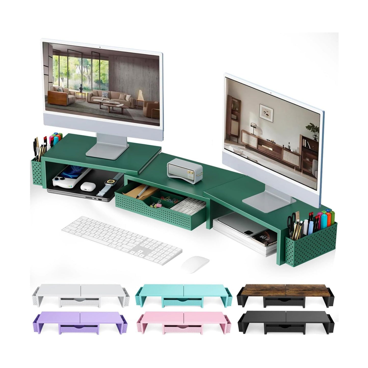 gianotter Dual Monitor Stand Riser With Drawer and 2 Pen Holders | Computer Monitor Stand Desk Organizer and