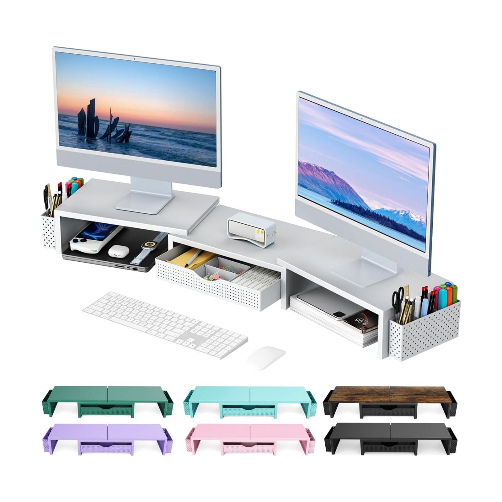 gianotter Dual Monitor Stand Riser With Drawer and 2 Pen Holders | Computer Monitor Stand Desk Organizer and
