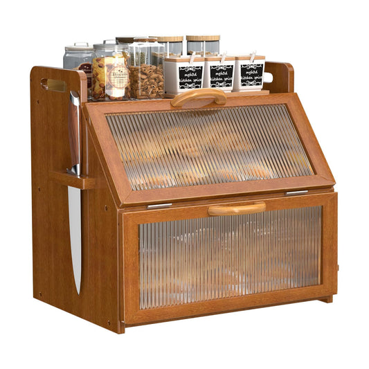 Bread Box for Kitchen Countertop, Large Bread Storage Container for Homemade Bread, Vintage Wooden Farmhouse Breadbox