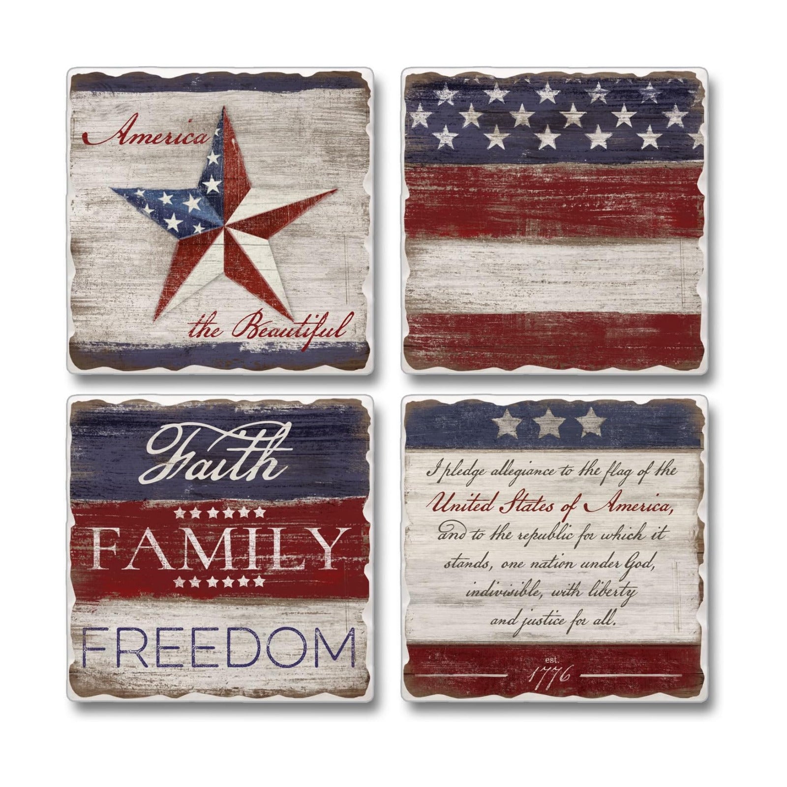 Thirstystone Americana Assorted Tumbled Tile Stone Coasters Manufactured in the USA / Set of 4